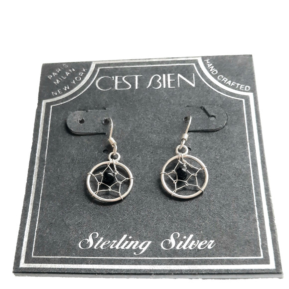 925 Sterling Silver Dream Catcher Wire Hook Dangle Earrings Southwestern NEW - Picture 3 of 5